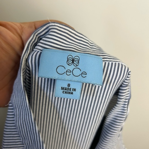 Cece Striped Women’s Size 8 Elegant Blue Tiered Midi Skirt Zip Pull on Old Money - Picture 9 of 10